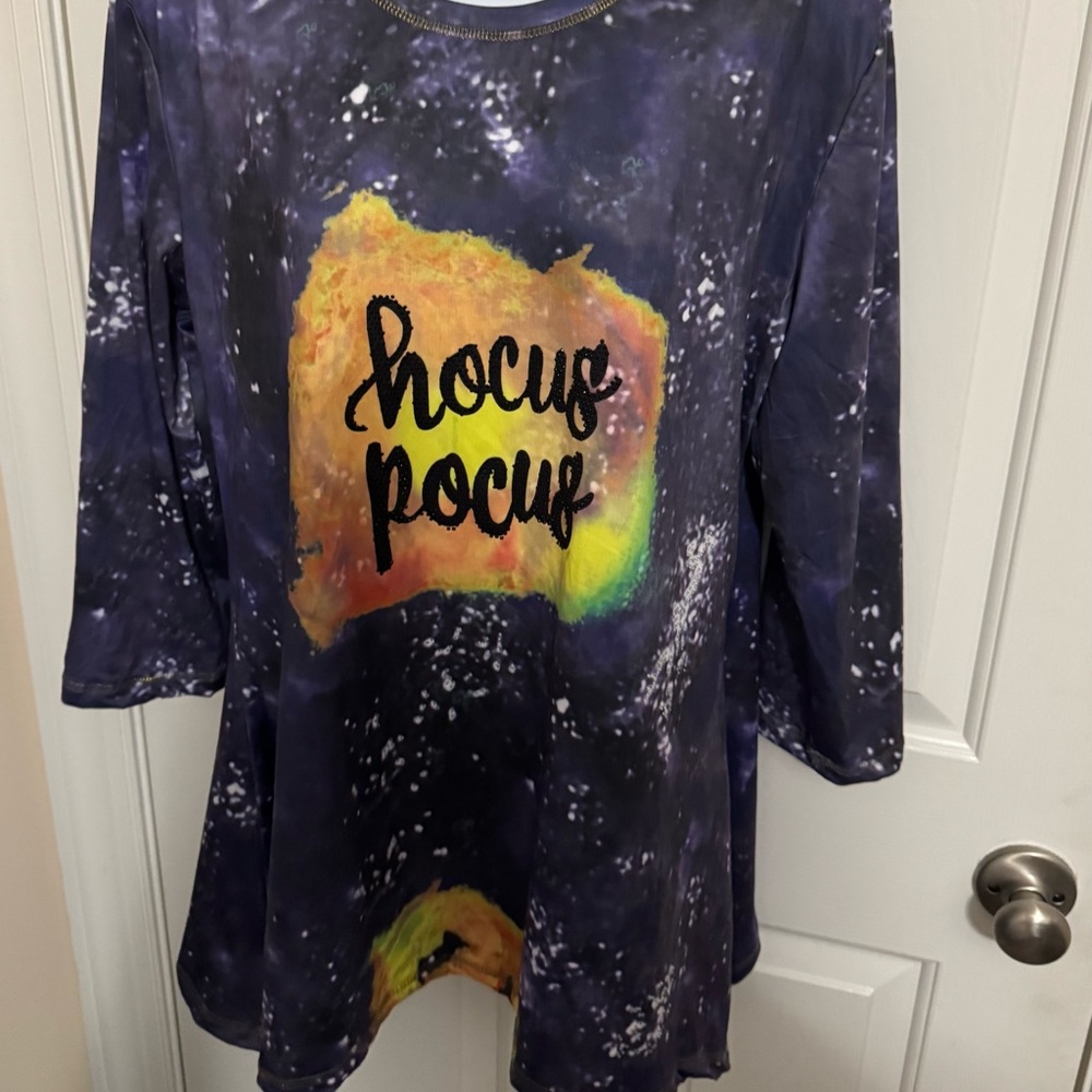 Hocus Pocus Shirt Womens LRG  Purple Tie Dye Celestial Effect Witch Bling NEW